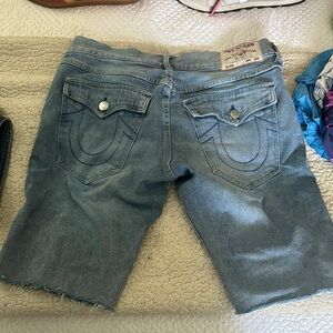 True Religion Blue Distressed Jeans with Horseshoe Stitch